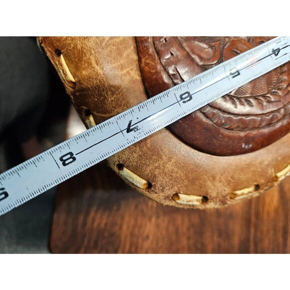 Vintage Hand Tooled Leather Bag Purse Shoulder Bag Brown - Picture 12 of 13